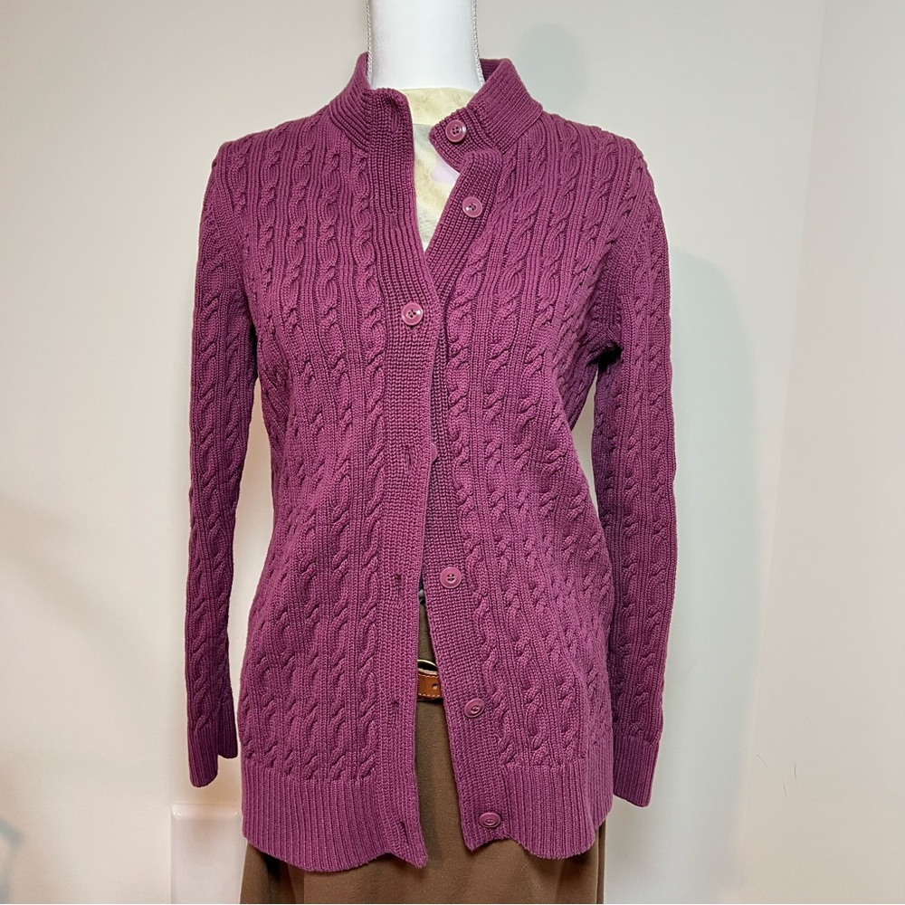 L.L. Bean 90s Purple Berry Grape Cable Knit‎ 100% Cotton Button-up Sweater 🍇